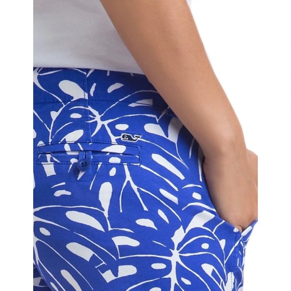 Vineyard Vines Womens Blue White Monstera‎ Leaf Daybreak Shorts Size 0 Tropical